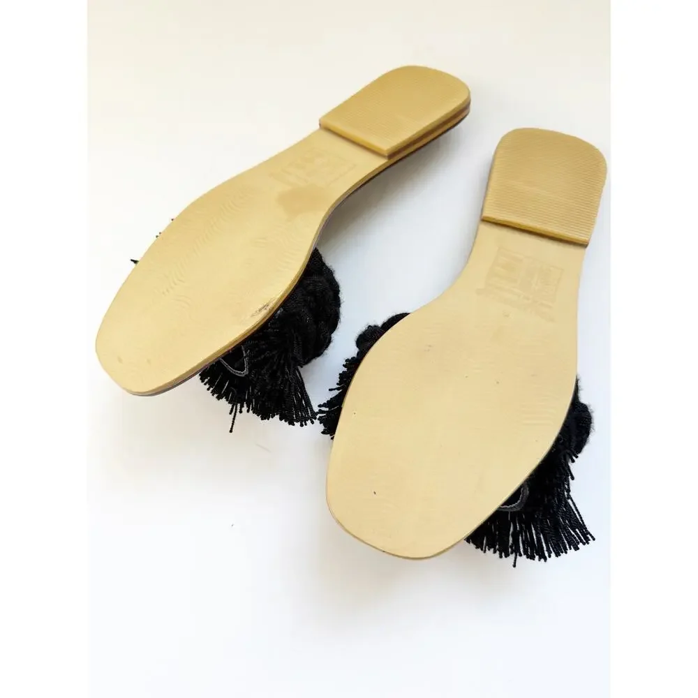 New Silvia Cobos Women S Candy Fringe Flat Sandals Black Size 8